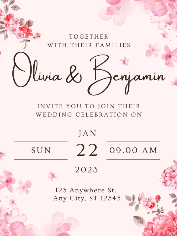 Pink Floral Wedding Invitation